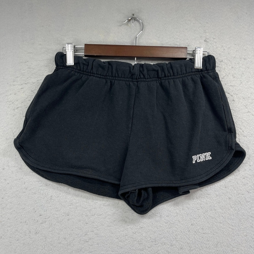 PINK Victoria's Secret Shorts Womens Medium Black Fleece Gym Lounge Athleisure